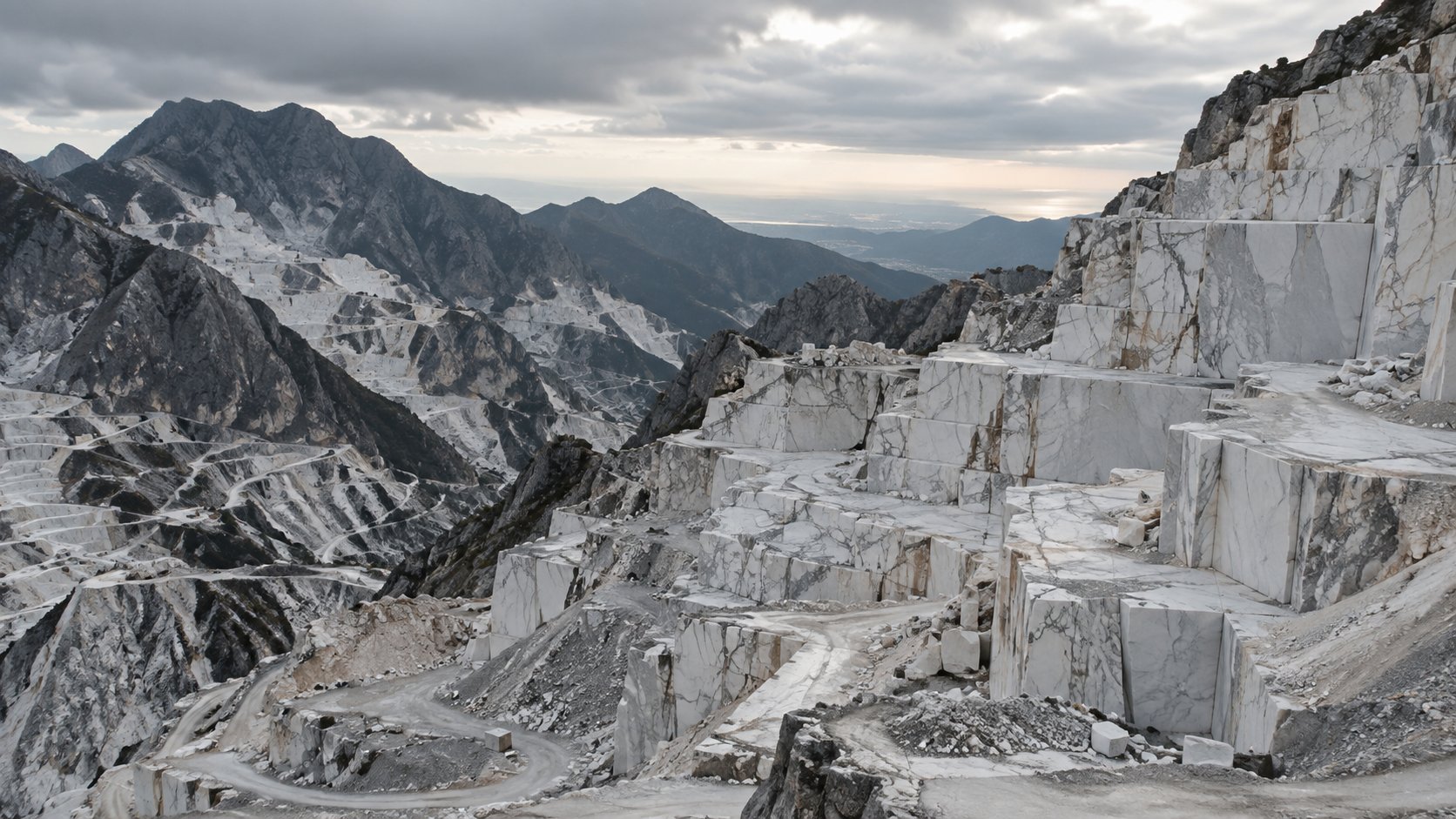 Fotografische interpretatie van een marmergroeve geïnspireerd op Carrara